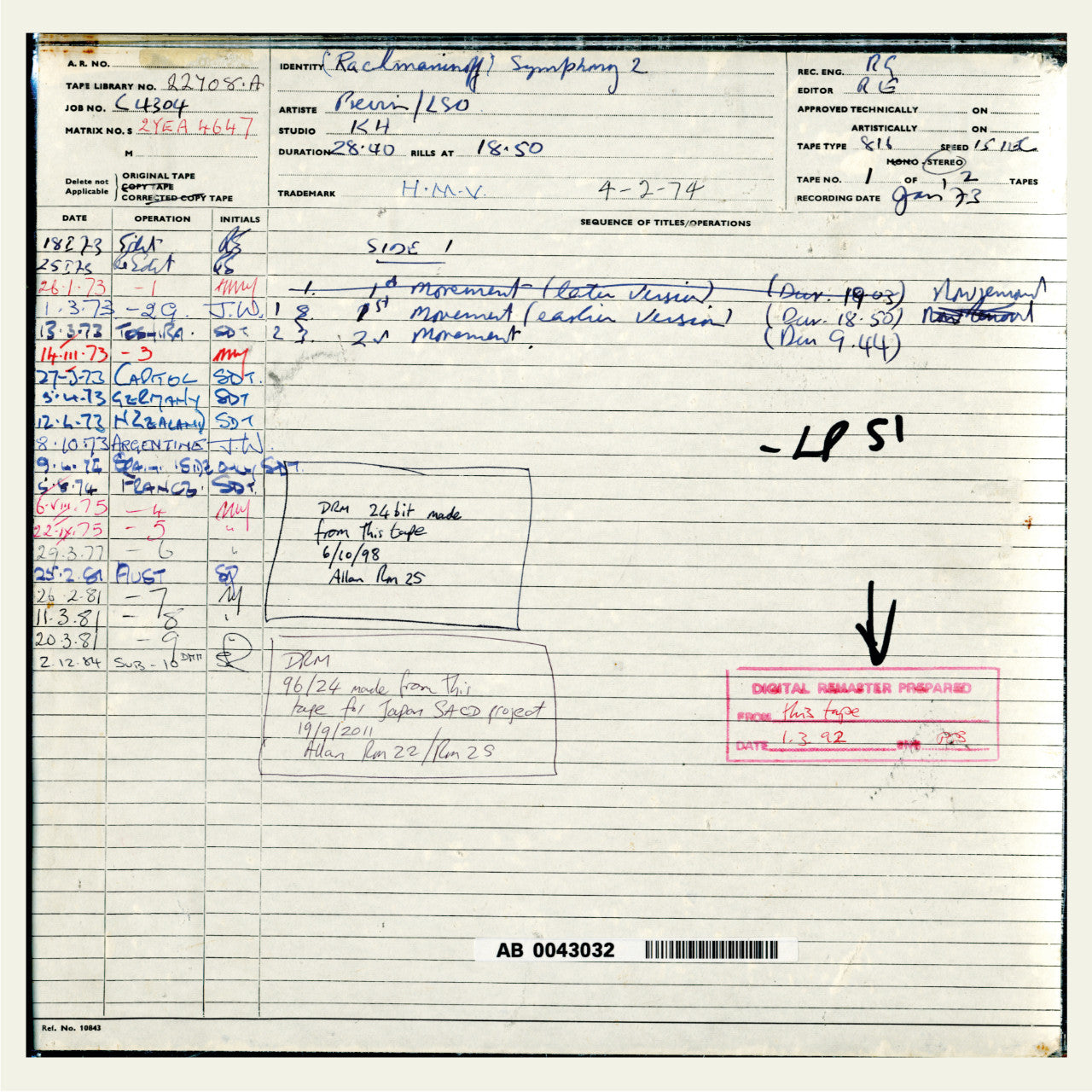 Andre Previn Rachmaninov 2nd Symphony Original Master Tape 1