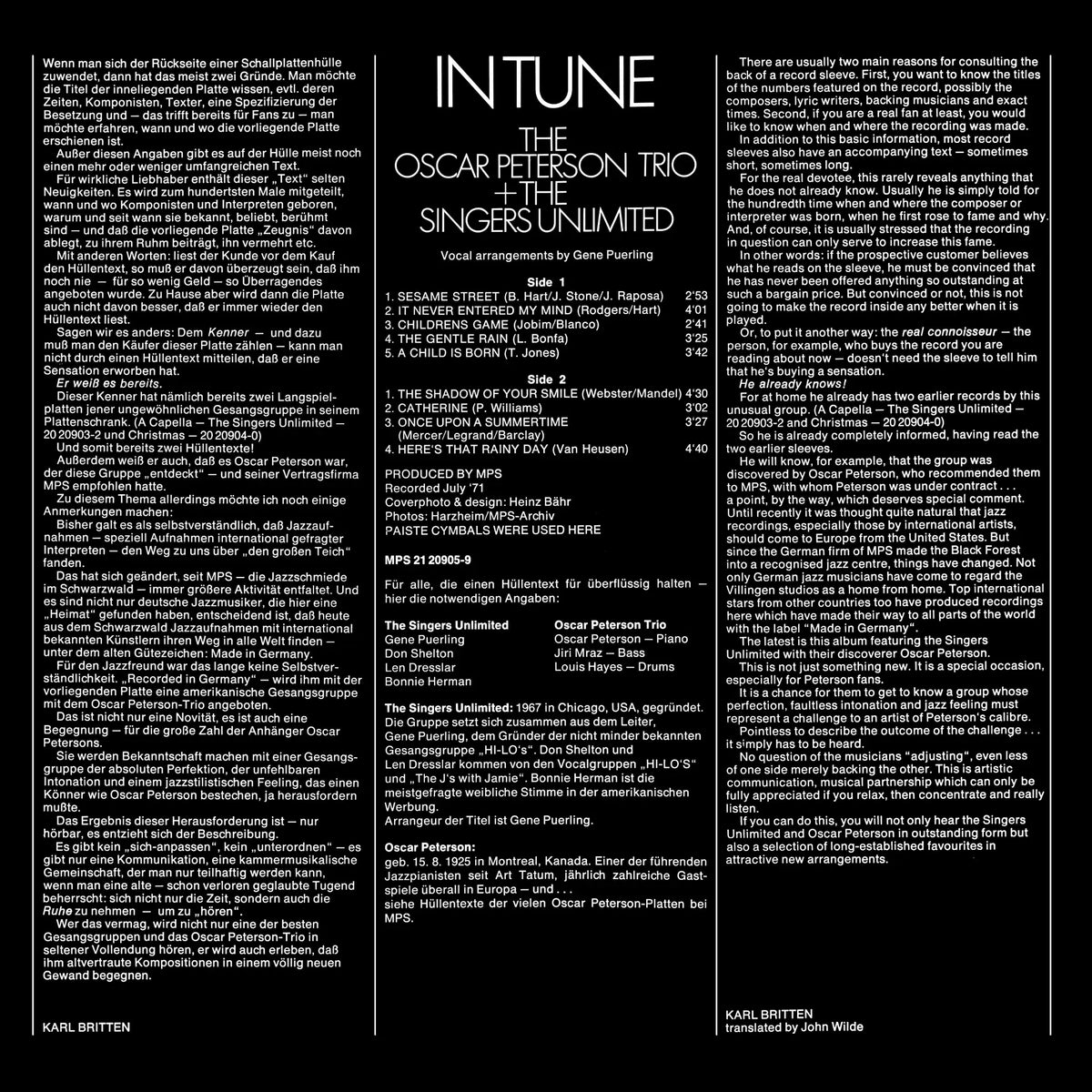 Oscar Peterson & The Singers Unlimited - Intune
