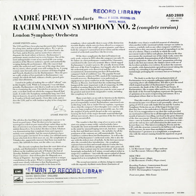 Andre Previn Rachmaninov 2nd Symphony Cover Backside