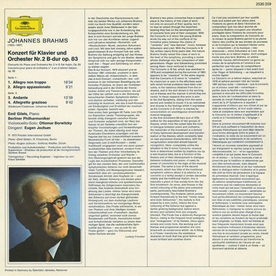 Johannes Brahms Concerto For Piano and Orchestra No 2 Cover Backside