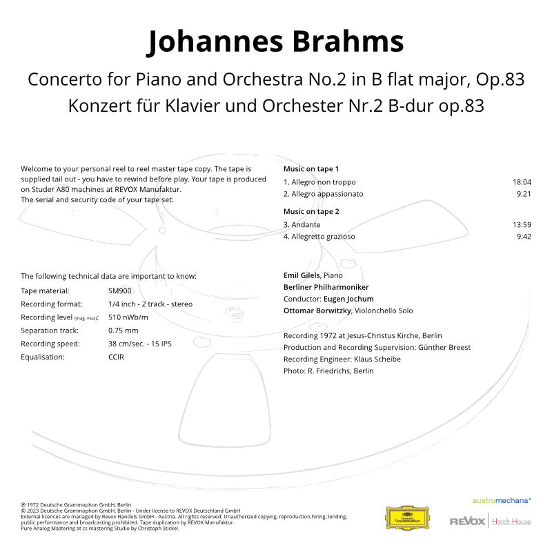 Johannes Brahms Concerto For Piano and Orchestra No 2 Credits