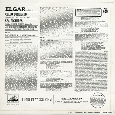Edward Elgar Cello Concerto and Sea Pictures Cover Backside