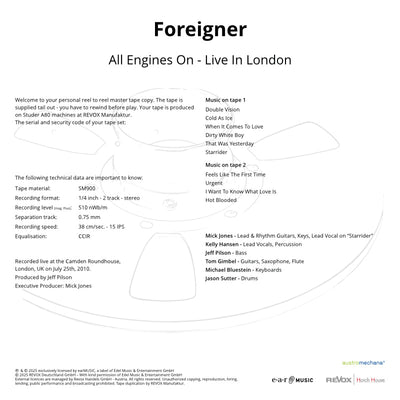 Foreigner All Engines On Live In London Credits