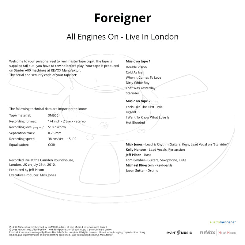 Foreigner All Engines On Live In London Credits