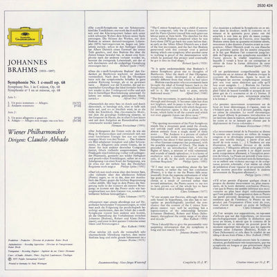 Johannes Brahms Symphony No. 1 Cover Backside