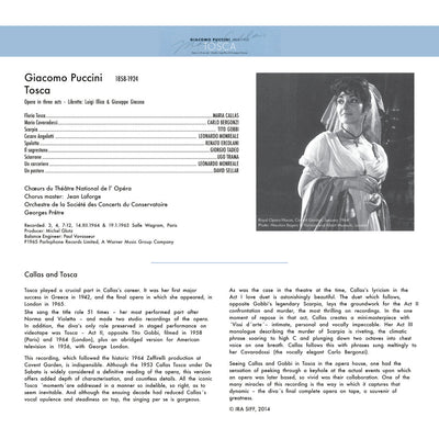 Puccini Maria Callas Tosca Cover Backside