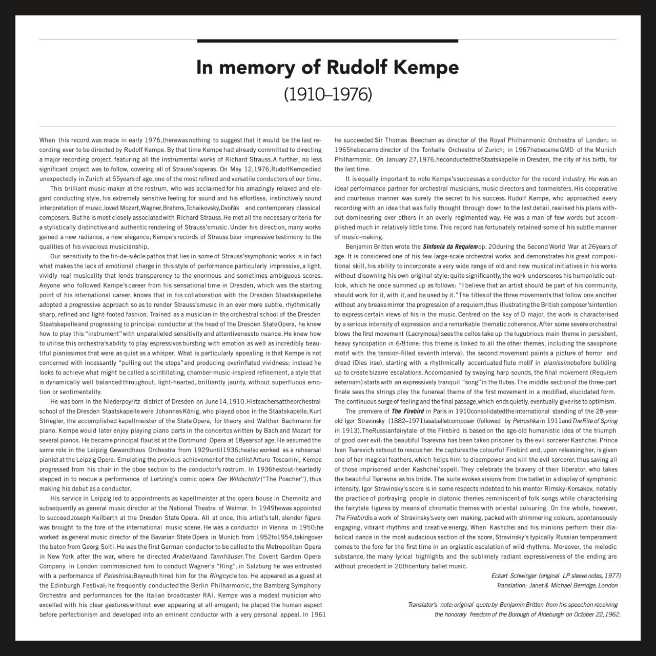 Rudolf Kempę Strawinski Britten Inlay
