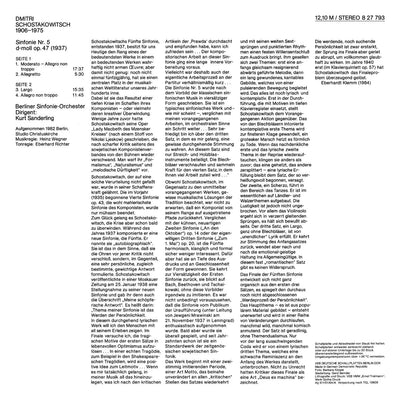 Kurt Sanderling Dimitri Schostakowitsch Symphony No 5 Cover Backside
