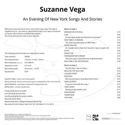 Suzanne Vega An Evening of New York Songs and Stories Credits