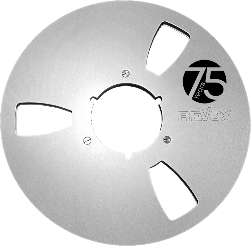 Empty reel NAB alu silver 26cm 75 years