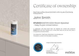 Revox A200 Deep Purple Edition certificate