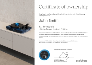 Revox T77 Deep Purple Edition Certifikate