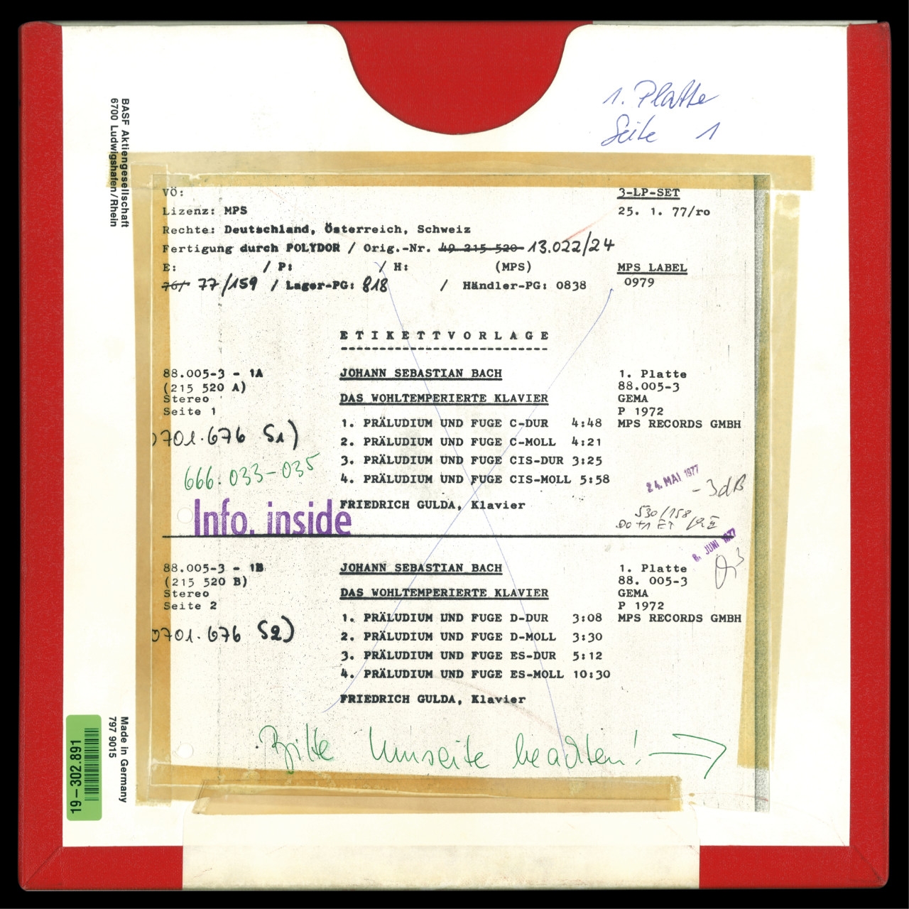 Friedrich Gulda - The Well-Tempered Clavier - Part 1/1 - Tape 1+2